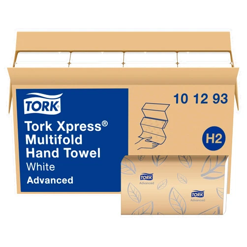 Tork Xpress Soft Multifold Hand Towel White with Grey Leaf Print, Absorbent, 189 Towels Per Pack, 16 Packs, Fits H2 Towel Dispensers