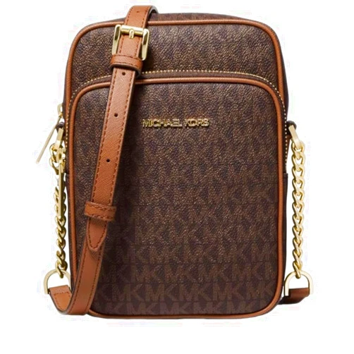 Michael Michael Kors Jet Set Travel Medium Logo Chain Crossbody Flight Bag (Brown PVC)