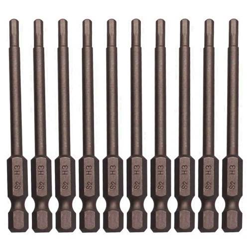 Sipery 10Pcs Hex Head Allen Wrench Drill Bits H3 (3mm) S2 Steel Magnetic Hexagon Hex Head Screwdriver Bits 1/4 Inch Hex Shank 3 Inch Long Drill Bit
