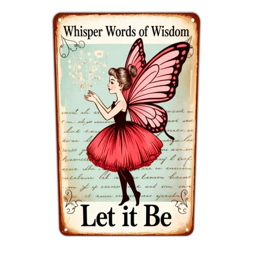 Generic Fairy Girl with Wings tin sign Vintage Fairy Tale Metal Sign Print Aesthetic for Garden Yard Bar Porch Home Bedroom Kitchen Wall Art Decor Gift 8 x 12 inch