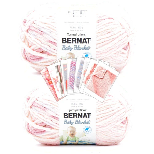 Bernat Baby Blanket Yarn - Big Ball (10.5 oz) - 2 Pack with Pattern Cards in Color (Raspberry Kisses)
