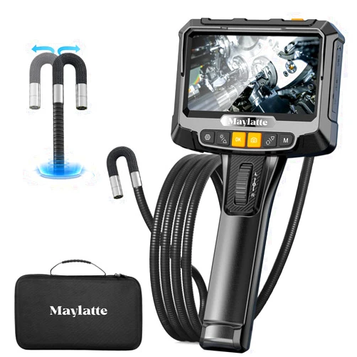 Maylatte Articulating Borescope, Two-Way Inspection Endoscope with 8.5mm Lens, 5.0 Inch IPS Screen, Snake Camera for Automotive, Wall, Mechanics and Home Inspection, 64GB Card, 5.5FT