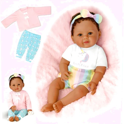 The Ashton-Drake Galleries One of A Kind Ciara Lifelike So Truly Real® African American Black Baby Girl Doll with Soft RealTouch® Vinyl Skin and Extra Coordinating Cardigan and Pants 18