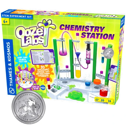 Thames & Kosmos Ooze Labs Chemistry Station Science Experiment Kit, 20 Non-Hazardous Experiments Including Safe Slime, Chromatography, Acids, Bases & More, Multi-Color