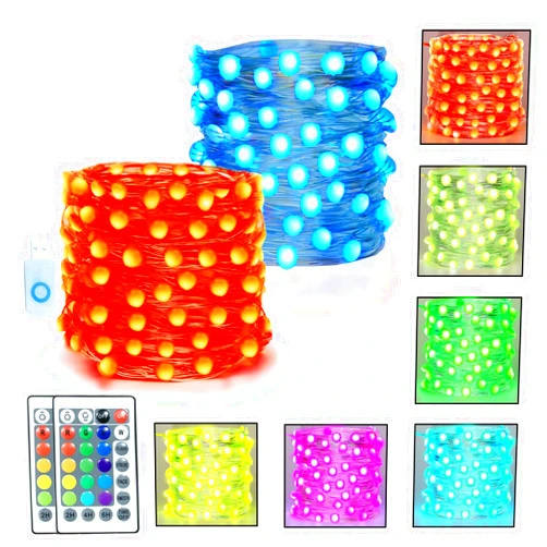 Homemory 2 Pack Christmas Fairy 20ft 60 LED 16 Color Changing String Lights with Remote, USB Multicolor Twinkle Lights, Outdoor for Party, Wedding Decor