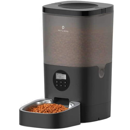 PETLIBRO Automatic Dog Feeder, 6L Dog Food Dispenser with Timer Interactive Voice Recorder, Auto Dog Feeder with Desiccant Bag 1-4 Meals Dry Food, Black Transparent