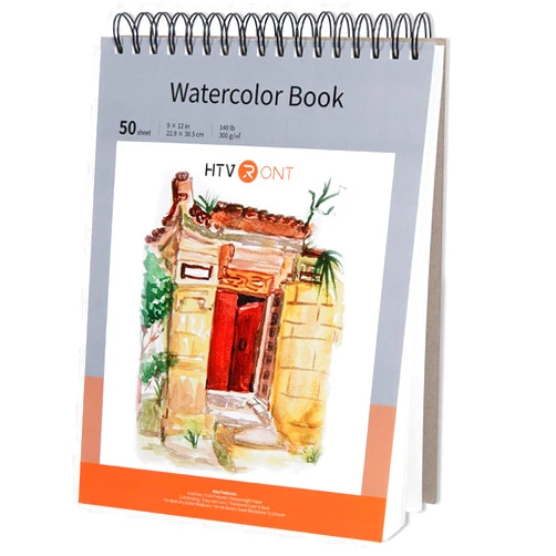 HTVRONT Watercolor Paper 9x12 Inch - 50 Sheets Watercolor Pad, 140 lb/300 GSM Cold Press Watercolor Paper Pad, Spiral Bound for Full Spread & Sturdy Use, Ideal for Wet & Dry Media
