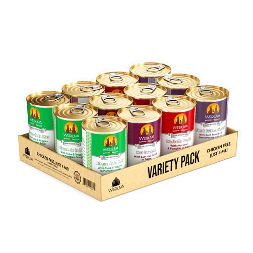 Weruva Classic Dog Food, Variety Pack, Chicken Free, Just 4 Me, Wet Dog Food, 14oz Cans (Pack of 12)
