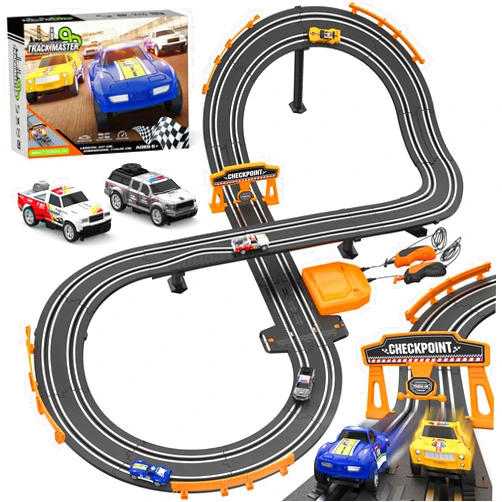 Wupuaait Slot Car Race Track Sets with 1:64 High-Speed Slot Cars, Battery or Electric Car Track, Dual Racing Game Lap Counter Circular Slope Track, Gifts Toys for Boys Kids Age 6 7 8-12