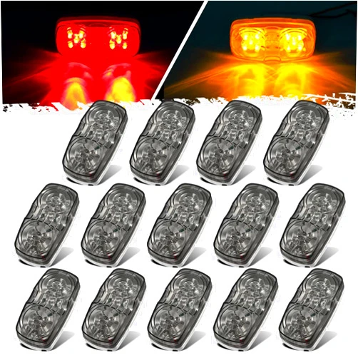 Partsam 14x Red/Amber Double Bullseye led Light Side Marker Clearance Light Smoke Lens, Tiger EyeLED Marker Lights, 4