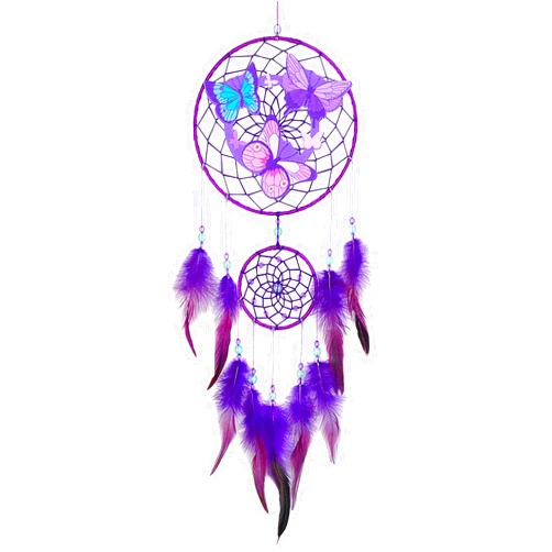 Basumee Dream Catcher for Kids Feather Dream Catchers Handmade Home Decor Wall Hanging with Double Ring for Nursery Bedroom Boys Room, Purple Butterfly