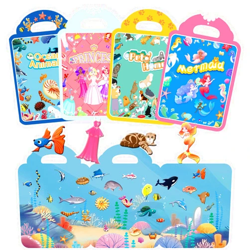 REHALY Puffy Activity Book Set for Kids 2-4 - Mermaid, Princess, Ocean Animals, Pet 3D Puffy Sticker Book for Girls Toddlers Travel Toys, Learning Toys Educational Stickers for Toddlers Kids Gifts