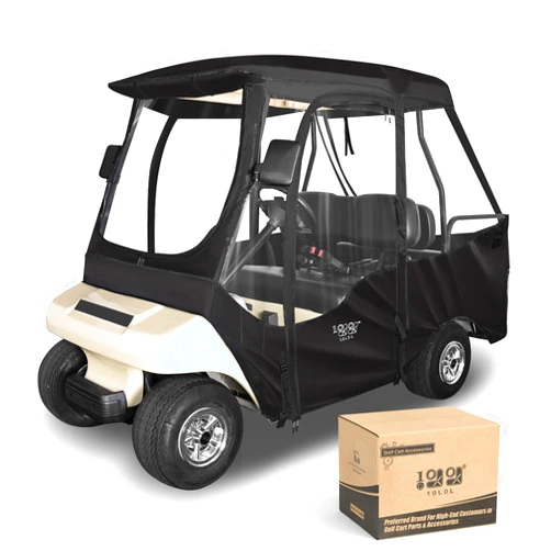 10L0L Golf Cart Driving Enclosure for Club Car DS, 2/4 Passenger Short Roof, Waterproof Windproof Heavy Duty 600D Rain Cover with 4-Sided Clear Windows & Durable Door Zipper, All-Weather Protection