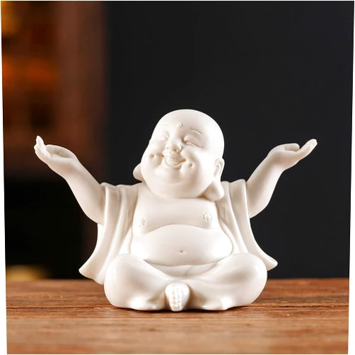 Houlu Small White Laughing Buddha Statue for Home Decor, Ceramic Happy Buddha Statue Indoor for Good Luck