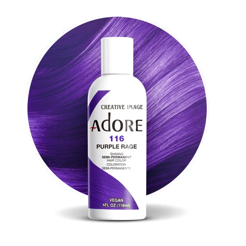 Adore Semi Permanent Hair Color - Vegan and Cruelty-Free Hair Dye - 4 Fl Oz - 116 Purple Rage (Pack of 1)