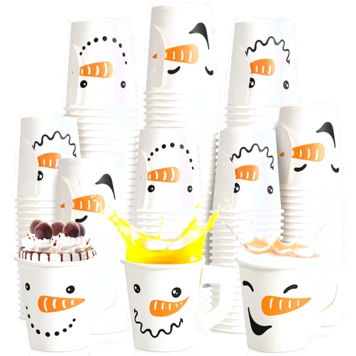 Maxcheck 120 Pcs Christmas Disposable Coffee Cups with Handles 7 oz Christmas Hot Chocolate Paper Cups Snowman Xmas Beverage Tea Cups for Winter Holiday Party Supplies(Snowman)