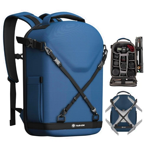 TARION Hard Case Camera Backpack: All-round Hardshell Camera Bag Backpack Photography Bag DSLR Backpack Bag with Waterproof Raincover Laptop/Tripod Compartment for Men Women Photographers Blue