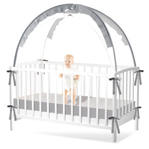 Zkaitoy Crib Tent to Keep Baby from Climbing Out - Crib Net to Keep Baby in - Pop Up Breathable Cribs Cover - Canopy with Upgrade Strong Mesh and Durable Zipper (Grey, Lager)