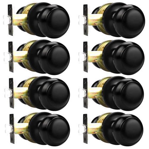 Probrico Hall/Closet Door Knobs in Flat Black Finish,Interior Passage Door Knobs,Round Non-Locking Door Handles, 8 Pack