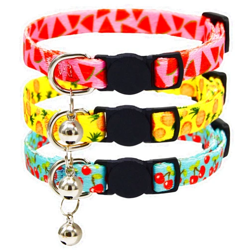 Barleygoo 3 Pack Fruit Cat Collar with Bell Safety Breakaway Kitten Collars for Spring Summer Watermelon Pineapple Cherry