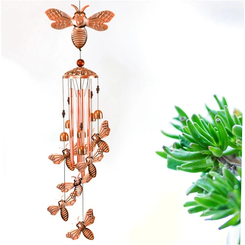 YMXBL Outdoor Wind Chime, Bee Wind Chimes Decoration, Bee Wind Bell Indoor Decor, Bees Windchime with 4 Tubes & 6 Bells, Bee Wind Catcher, Aluminum Bee Chime, Garden Mobile Wind Chime, Gifts for Mom