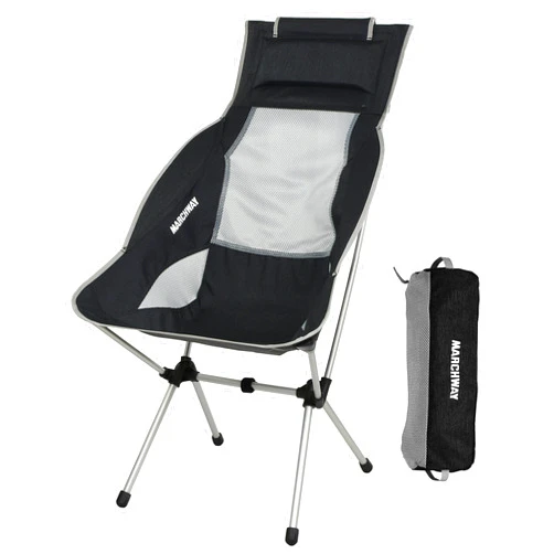MARCHWAY Lightweight Folding High Back Camping Chair with Headrest, Portable Compact for Outdoor Camp, Travel, Picnic, Festival, Hiking, Backpacking (Highback Black)