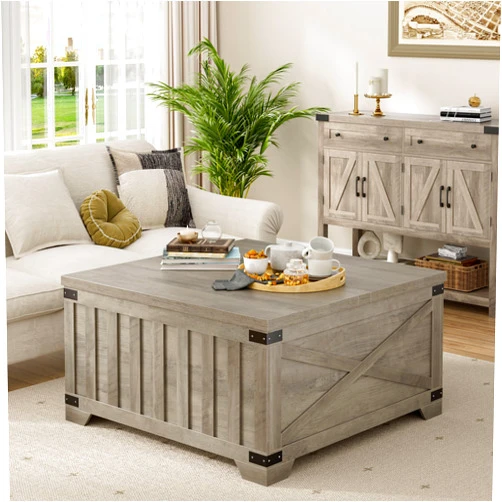 HOSTACK Farmhouse Coffee Table with Storage, 35.4