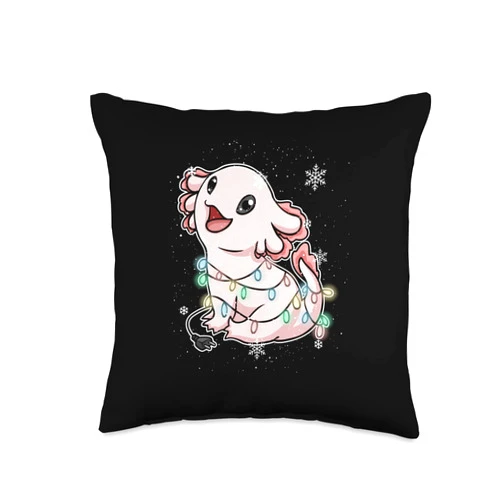 BCC Santa's Christmas Shirts & Jolly Gifts Christmas Tree Lights Ornaments Festive Axolotl Throw Pillow