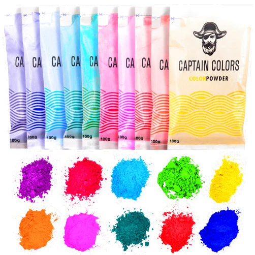 Captain Colors x 100gram Each-Holi, 10 Natural Powders for Color Wars, Fun Runs, Summer Camps, Festivals, 5k Marathons, Gender Reveals, Parties, Fundraisers, and Rangoli
