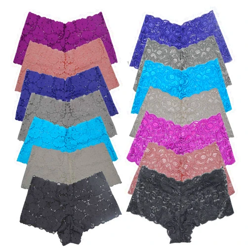Delcroix 7 Pack Lace Boyshort Panties for Women Sexy Breathable Soft Stretch Hipster Panty, Assorted Different Lace Pattern