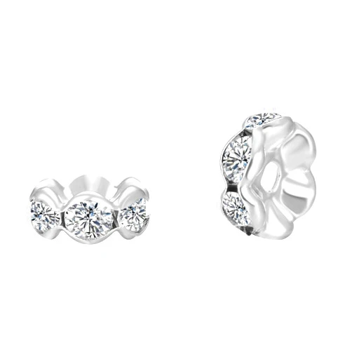 Adabele 200pcs Adabele Grade A 4mm (0.16 Inch) Small Wavy Flower Crystal Rhinestone Rondelle Spacer Loose Beads Sterling Silver Plated Brass Round Metal Beads CF6-401