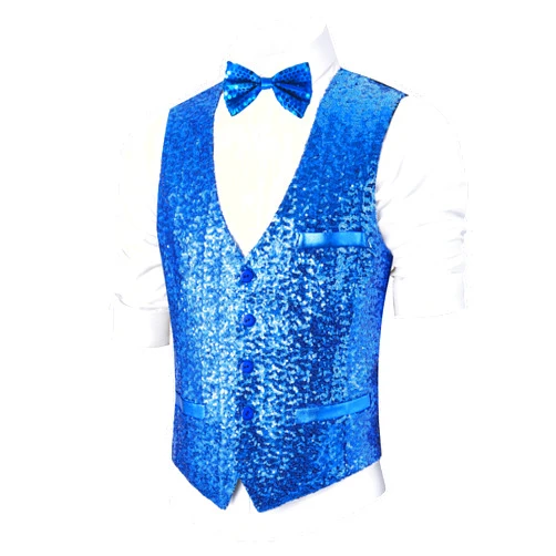 Pixiemain Sequin Vest Party Formal V-neck Shiny Waistcoat Bowtie Set for Wedding Events Mardi Gras St Patricks day Carnival