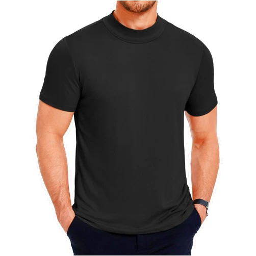 COOFANDY Men's Mock Turtleneck T Shirt Short Sleeve Slim Fit Basic Casual Undershirt Solid Color Pullover Tee