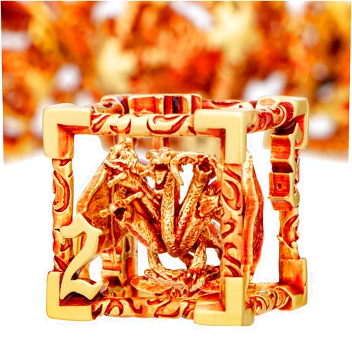 ARUOHHA Hollow DND Dice Set Golden Red 5-Headed Dragon D and D Dice with Gift Box, Dungeons and Dragons Role Playing Games 7PCS Metal Polyhedral Dice RPG D&D Dice Set D20 D12 D10 D8 D6 D4
