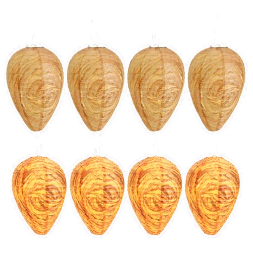 DECYOOL 8 Pack Paper Wasp Nest Decoy Hanging Wasp Nest Stay Away from Wasps Hornets Yellow Jackets(Dark Brown, Orange)
