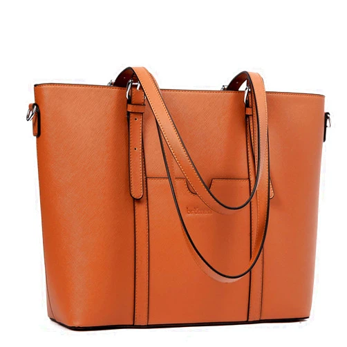 BROMEN Women Briefcase Laptop Bag 15.6 Inch Leather Stylish Tote Bag Shoulder Handbag Computer Bag Brown