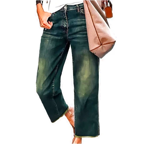 Flamingals Straight Wide Leg Jeans for Women Mid Waisted Casual Raw Hem Denim Capris Pants with Pockets