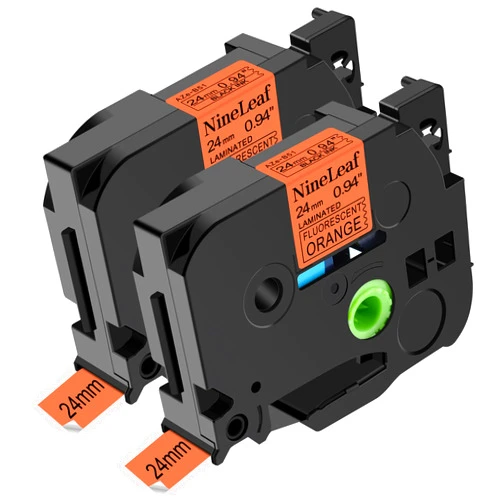 NineLeaf 2 Pack Compatible for Brother P-Touch TZe-B51 TZ-B51 Black on Fluo Orange Label Tape 24mm 0.94 inch 1'' Laminated TZe TZ Tape for PT-2110 2200 2210 2300 2310 Label Maker