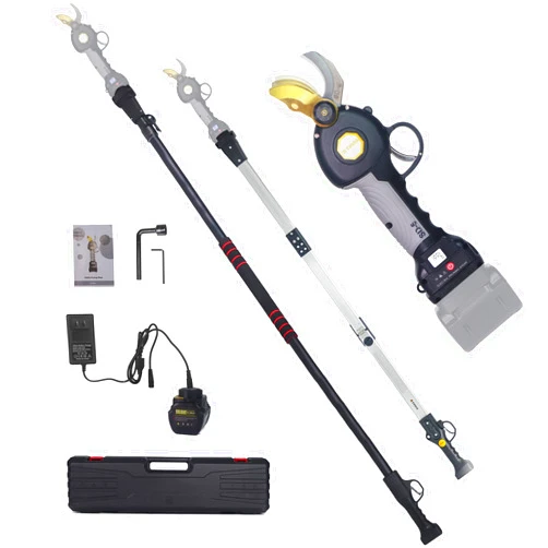 T TOVIA Electric Pruning Shears, Brushless Cordless Pruner with 6.2Ft Foldable and 10Ft Telescopic Extension Pole, 16.8V 4.5Ah Battery, Drop-Forged Alloy Steel Dual-Action Blades, 1.2'' Cutting Diamet