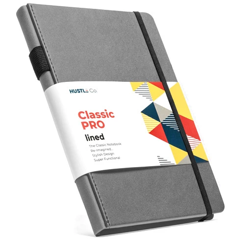 HUSTLE Co. Thick Hardcover Journal Notebook - Ruled/Lined A5 (5x8 inch), Deluxe 120gsm Paper, Lays Flat for Writing, Professional Notebooks for Work, Business, Office, Executive, Gifts for Men and Women - Gray