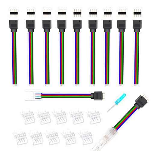 GXILEE 10 mm Wide Strip to Controller Jumper,10 Packs Solderless 4 pin Track Lighting Connectors for 3528 5050 RGB LED Strip Light