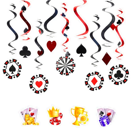 RoadSea Casino Poker Hanging Swirls Decorations - Poker Night Birthday Party Swirls Streamers - Las Vegas Gambling Party Supplies - Gambling Chips Party Hanging Decorations 9pcs