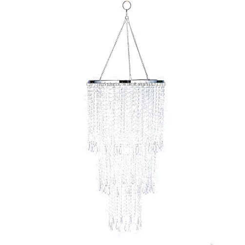 FlavorThings Modern Chrome Beaded Hanging Chandelier (W10.25 x H20”)，3 Tiers Beads Pendant Shade, Ceiling Chandelier Beaded Lampshade with Acrylic Jewel Droplets (Crystal Iridescent)