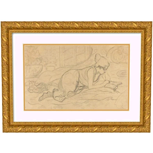 ArtDirect Paul Ranson 18x13 Gold Ornate Frame and Double Matted Museum Art Print Titled: Study for ‘La Liseuse Lying’ (1894)