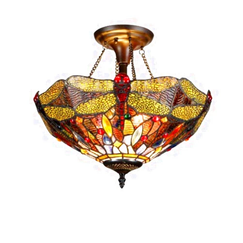 Chloe Lighting CH33341DY16-UF2 Dragan 2-Light Tiffany Style Dragonfly Semi Flush Ceiling Fixture with Shade, 13.4 x 16.1 x 16.1