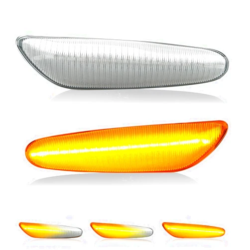 D-Lumina Chrome Sequential Amber LED Side Marker Turn Signal Lights for BMW E90 E91 E92 E93 E46 E53 E60 E61 X3 E83 X1 E84 E81 E82 E87 E88 Side Marker Light, Clear Lens Side Marker Lamp, Pack of 2