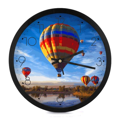 Rkklvbns Hot Air Balloon Round Wall Clock 10 Inch Silent Non-Ticking Modern Clock Classic Style Wall Clocks Easy to Read for Living Room Bedroom, Kitchen, Office Decor Black-Style