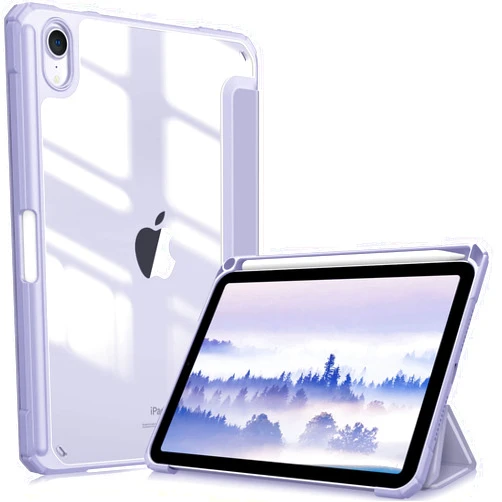 Fintie Hybrid Slim Case for iPad Mini 7 (A17 Pro, 7th Generation) 2024 / iPad Mini 6 (6th Gen) 8.3 Inch, [Built-in Pencil Holder] Shockproof Cover Clear Transparent Back Shell, Lilac Purple
