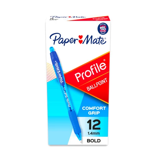 Paper Mate Profile Retractable Ballpoint Pens, Bold Point (1.4mm), Blue, 12 Count