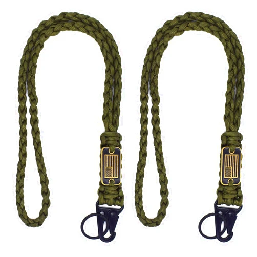 Tragdro 2 Pcs Heavy Duty Braided Paracord Lanyard Keychain with USA Flag, Parachute Rope Necklace Keychains, Braided Strong Lanyard with Metal HK Clip Key Ring for Outdoor Activities, Camera, Traveling